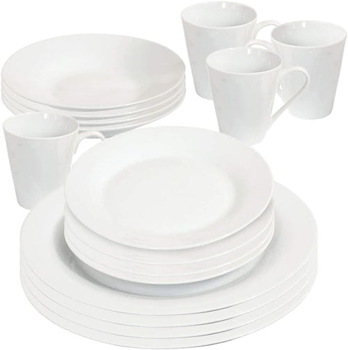 16pc Porcelain Dinner Set Plates Bowls Mugs Microwave Dishwasher