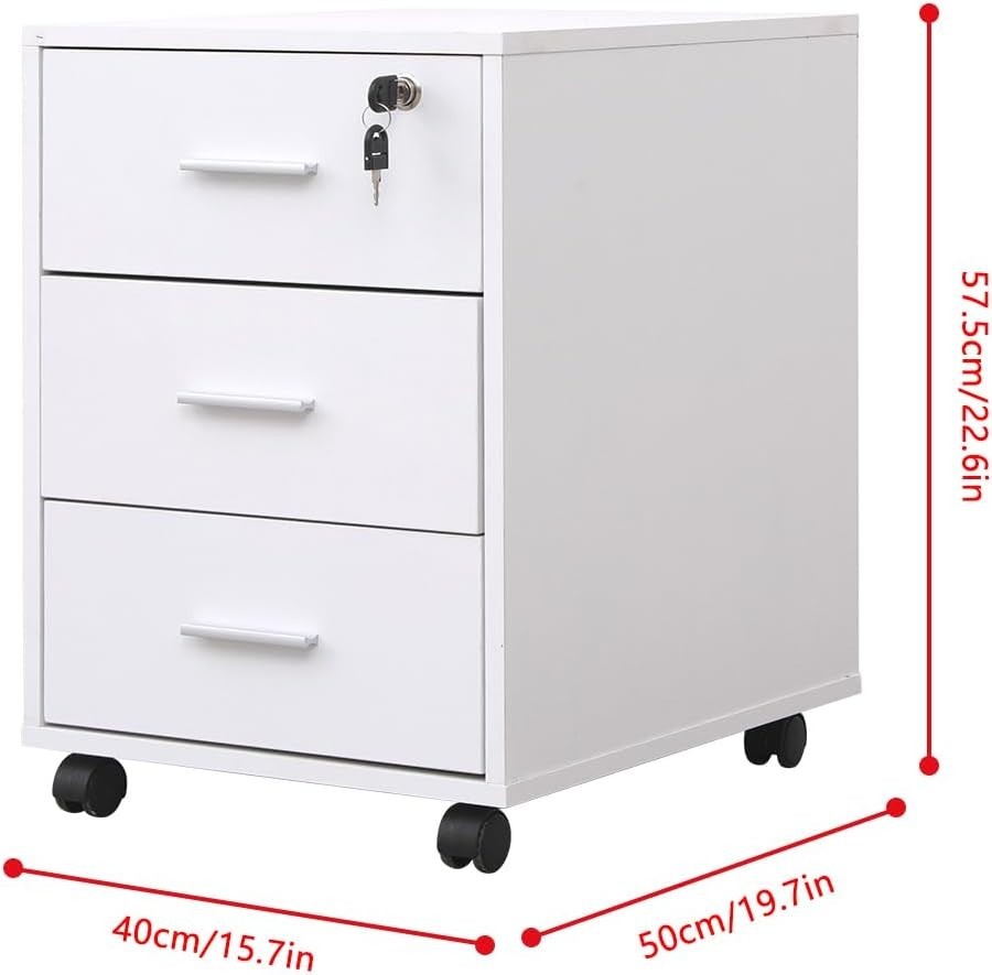 Lockable Rolling Desk Pedestal 3 Drawer Under Desk File Cabinet