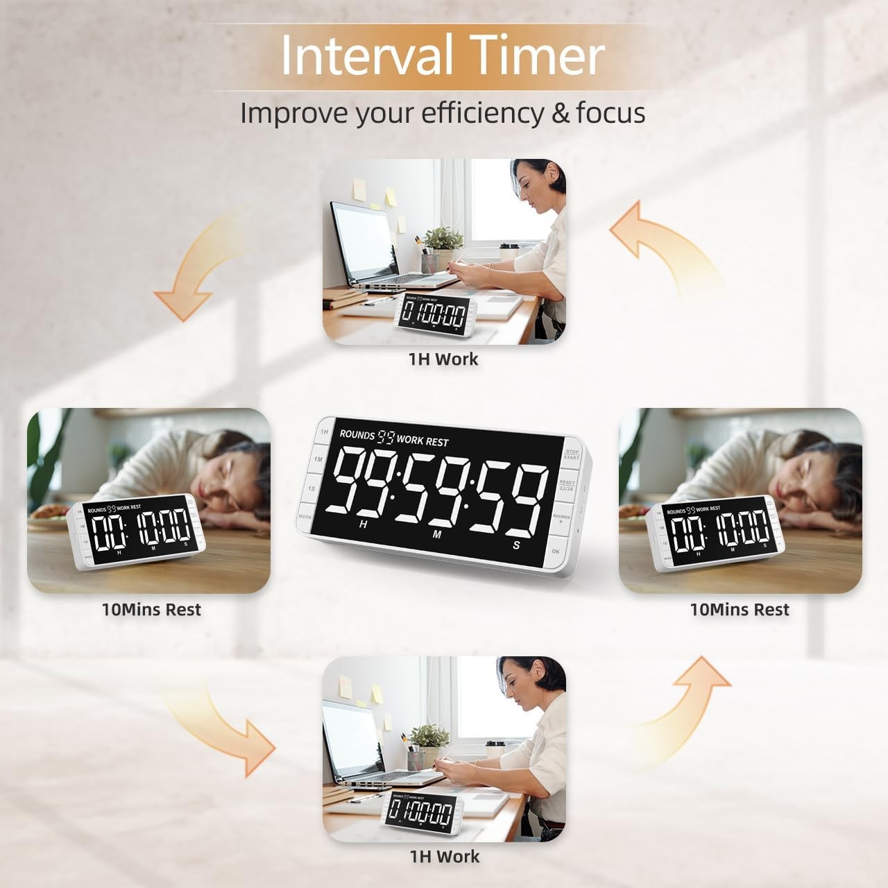 Large Digital Kitchen Timer Clock 99h Countdown Count LED Magnetic