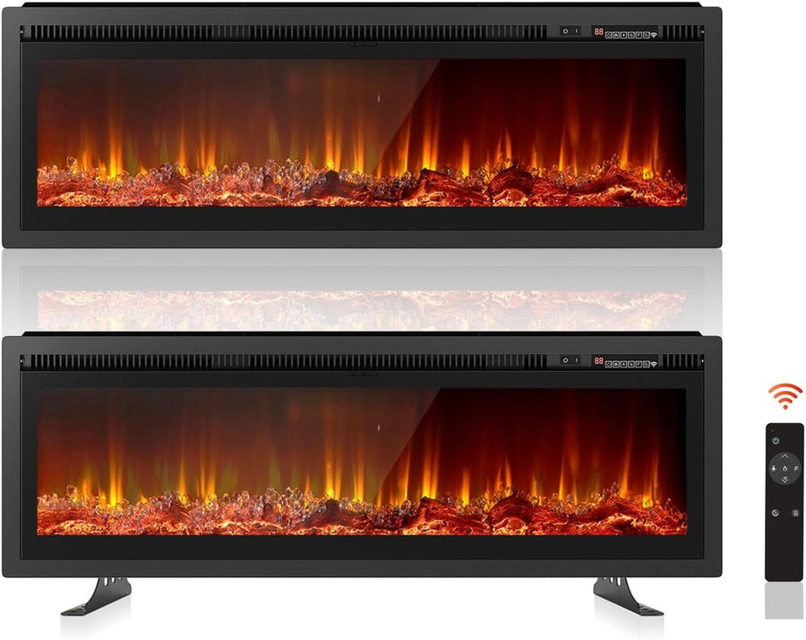 Electric Fireplace 40" Wall Mounted Heater WiFi LED Flame Remote Log Set