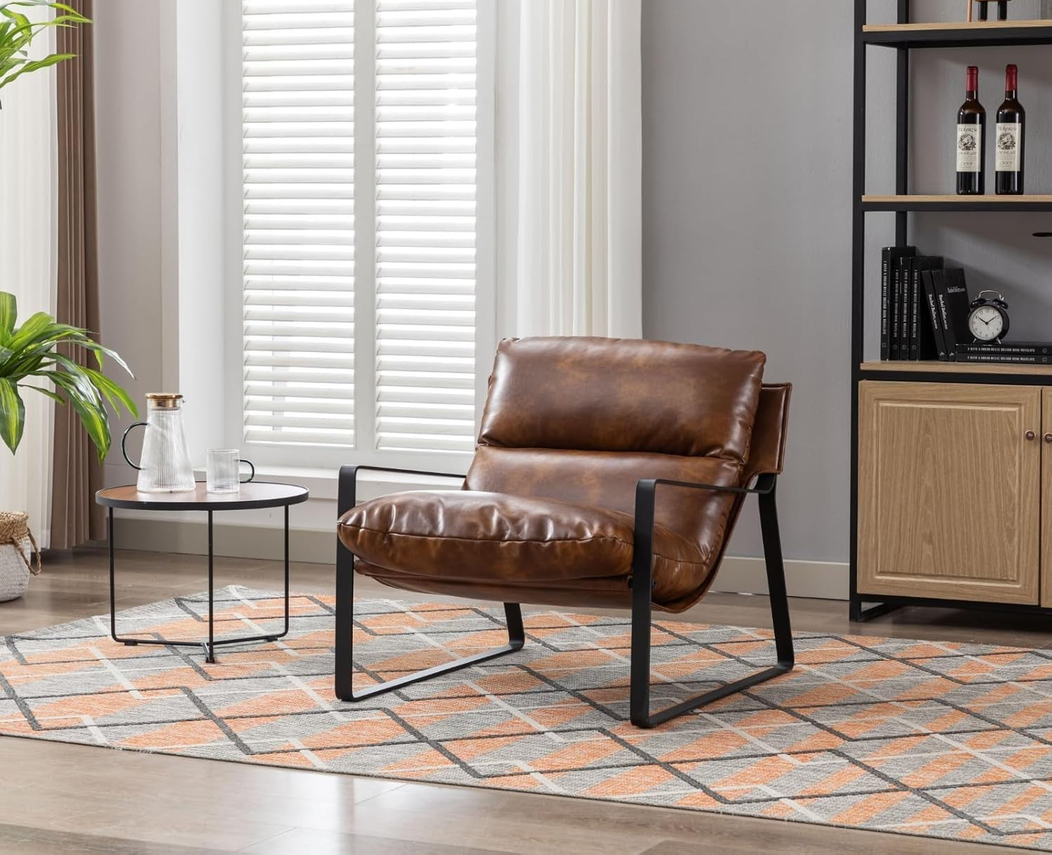 Modern PU Leather Armchair Tub Chair Metal Frame Lounge Reading Seat