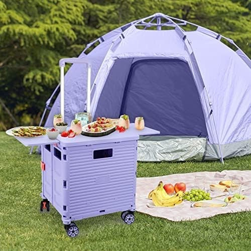 Heavy Duty Folding Shopping Cart 55kg Trolley 360° Wheels Foldable Purple