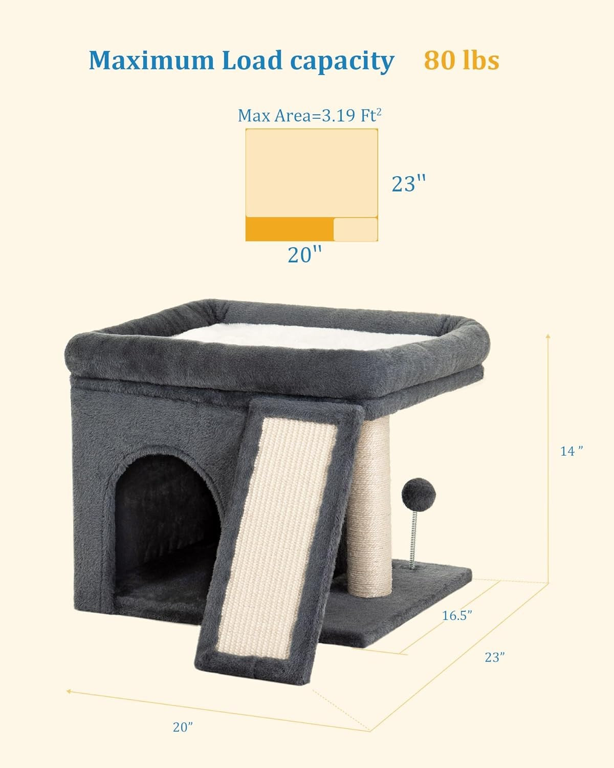 Cat Tree Tower for Large Cats Condo with Big Perch Sisal Scratching Post