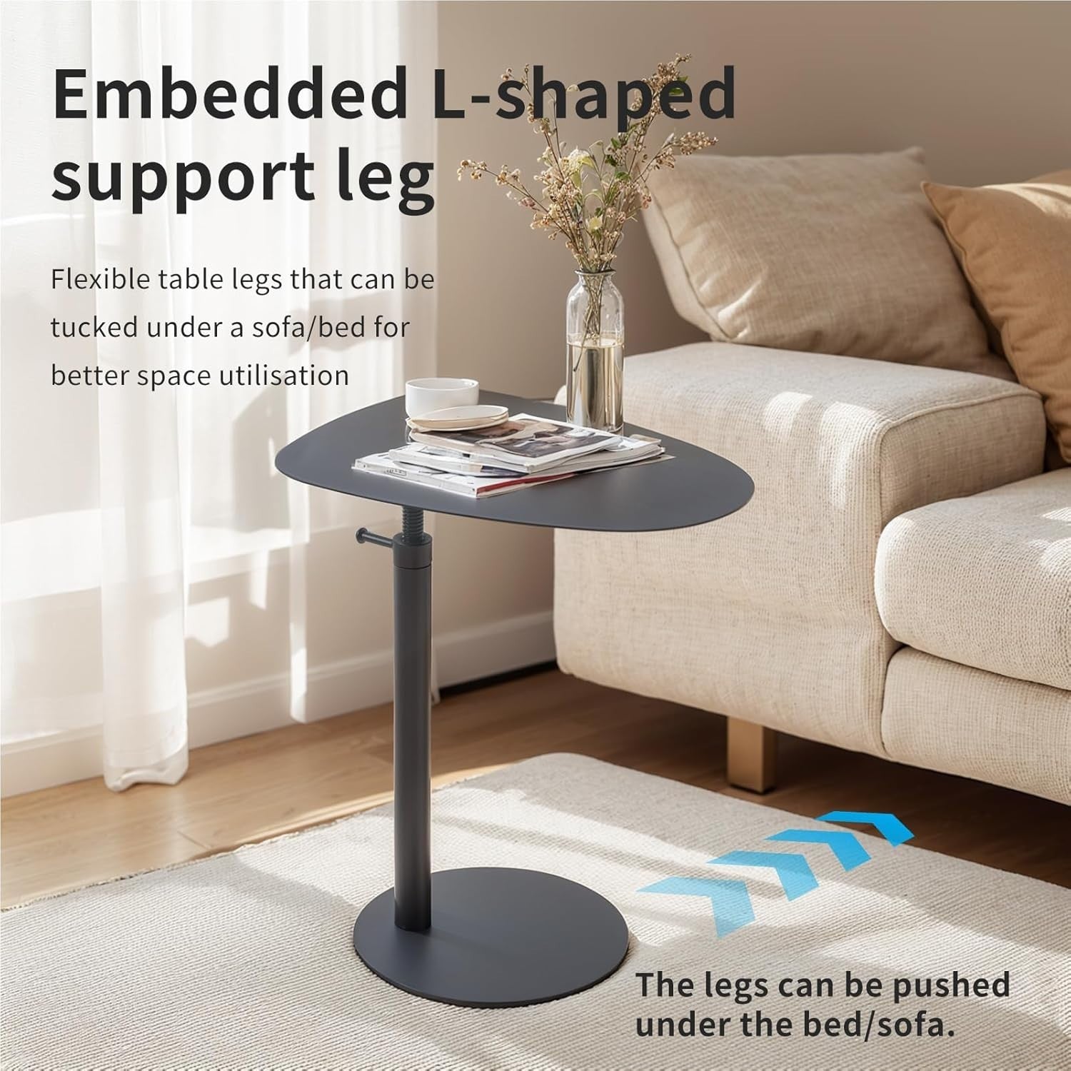 C-Shaped Metal End Table Black Side Sofa Bed Laptop Desk Space Saving Modern