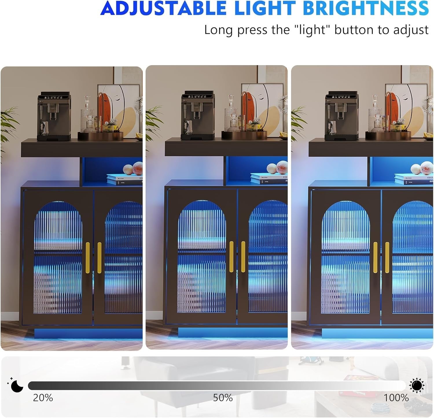 Wireless Charging Black  Buffet Cabinet with RGB LED Light & 3 Drawer Storage