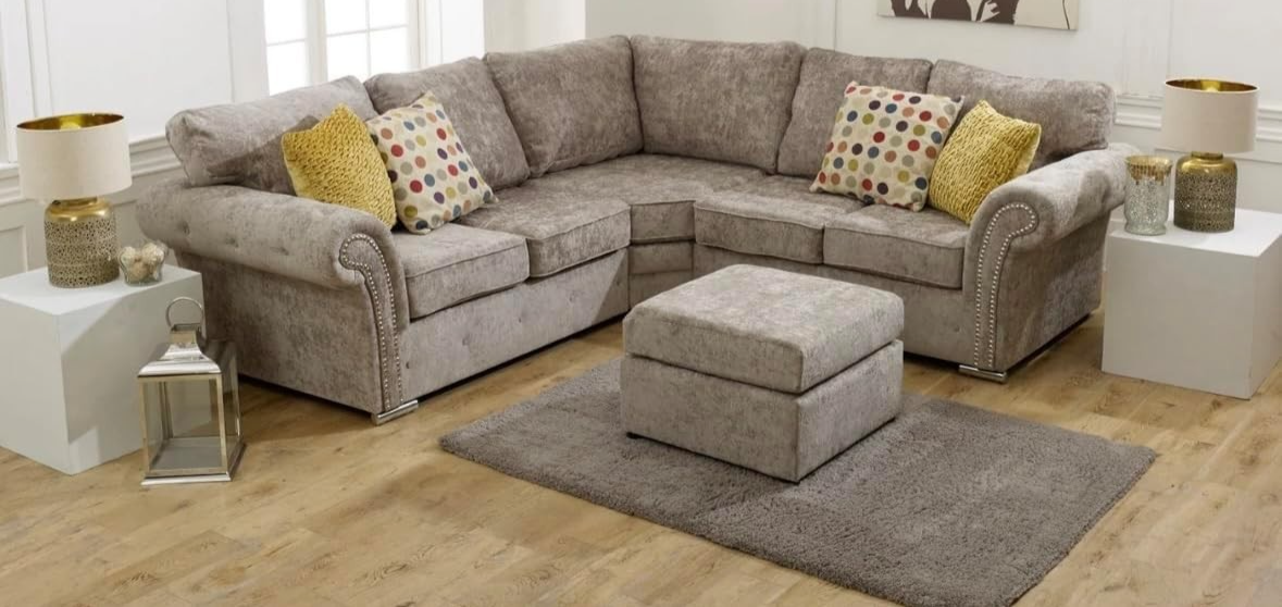 Luxury Truffle Fabric Corner Sofa 5 Seater | Full Back Cushions | 240x240cm