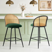 360° Swivel Counter Stools Set of 2 Rattan Upholstered Kitchen Island Seats