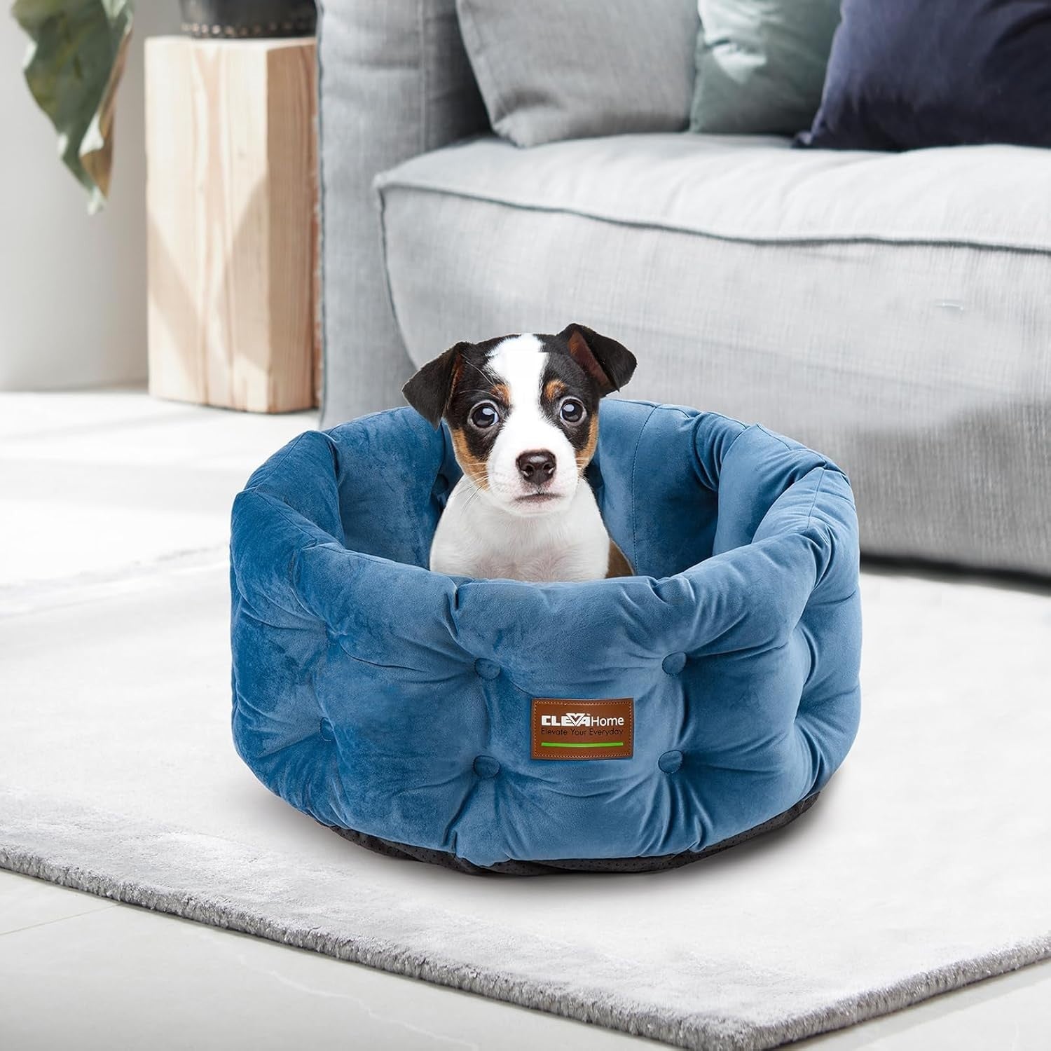 Deep Nest Cat Bed Round Plush Velvet Pet Bed High Sides Non Slip