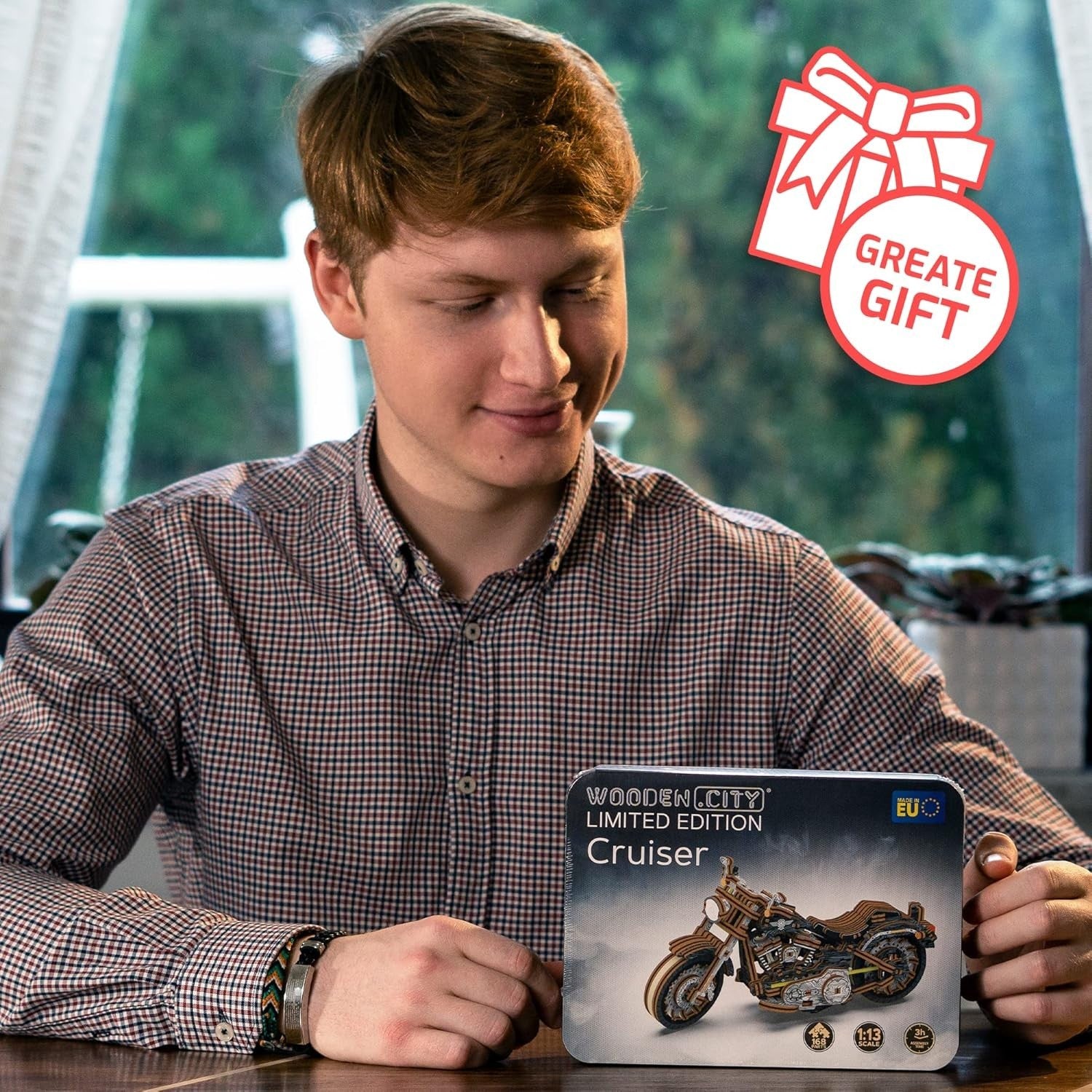 Wooden Motorcycle 3D Puzzle Kit | 1:13 Scale V-Twin Cruiser Model Gift