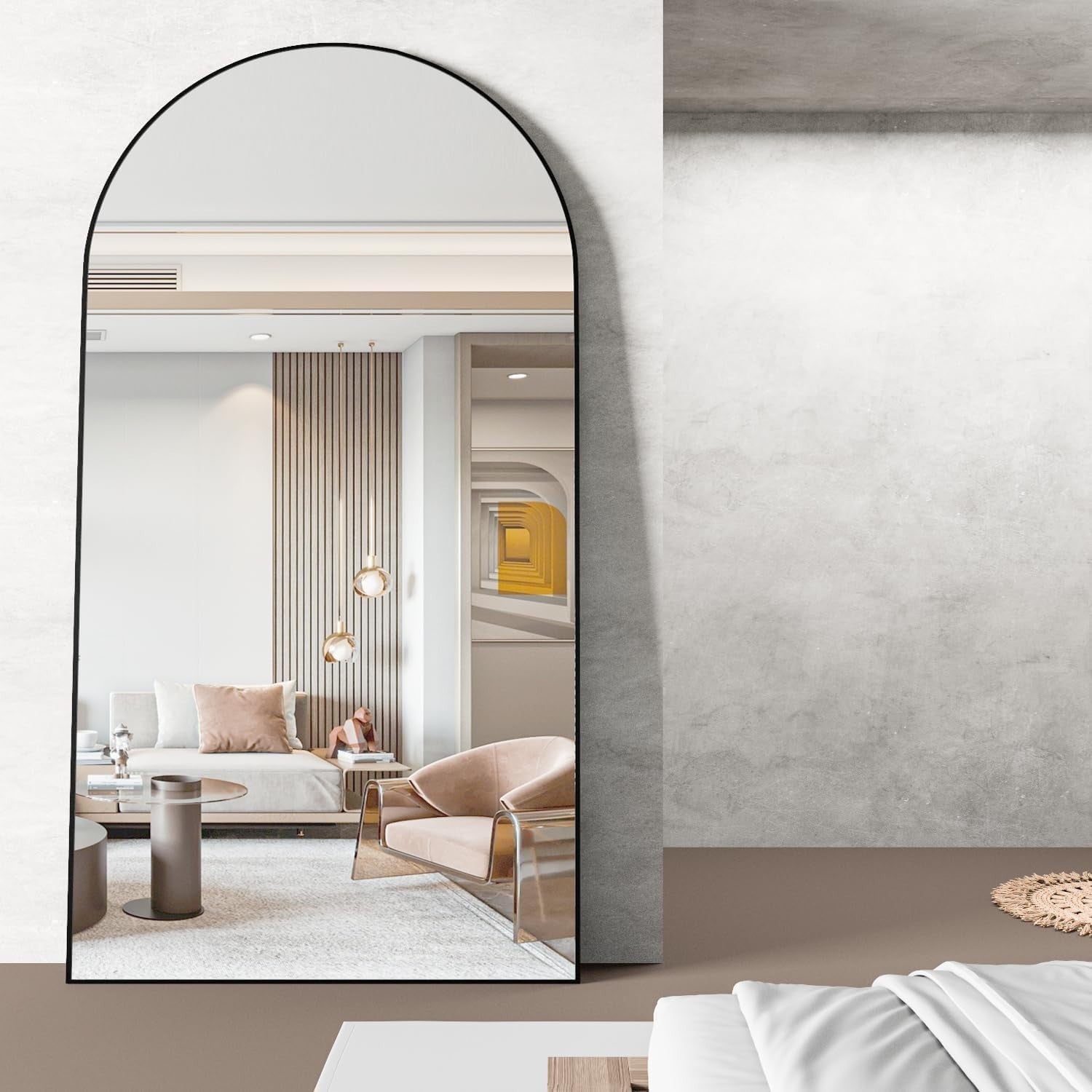 Large Arch Floor Mirror 198x96cm Black Full Length Standing Dressing
