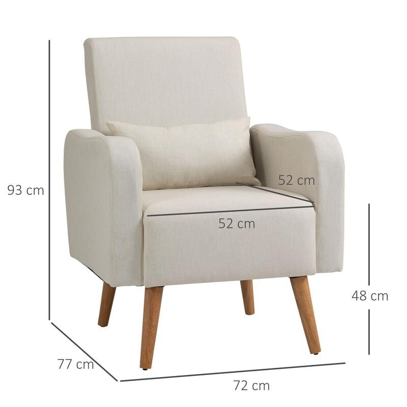 Cream Linen Accent Armchair Wooden Legs Lounge Chair Padded Seat Home Sofa