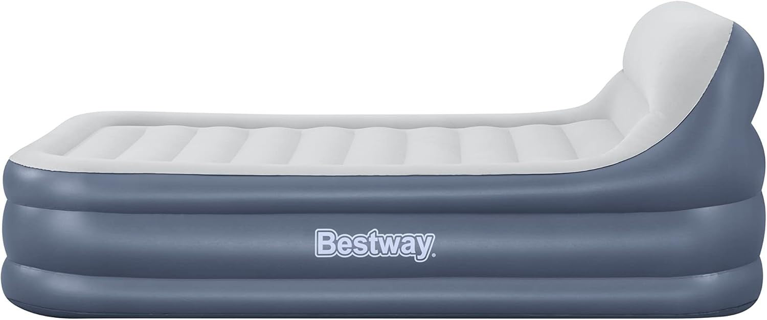 Queen Inflatable Air Bed Built-In Electric Pump Raised Headboard