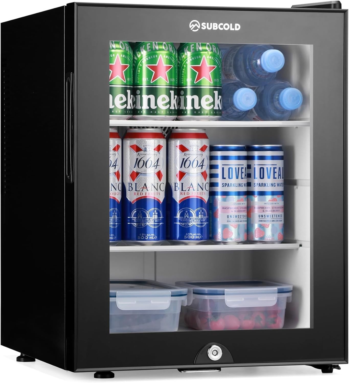 40L Mini Fridge Lockable Quiet Glass Door Bedroom Hotel Black