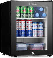 40L Mini Fridge Lockable Quiet Glass Door Bedroom Hotel Black