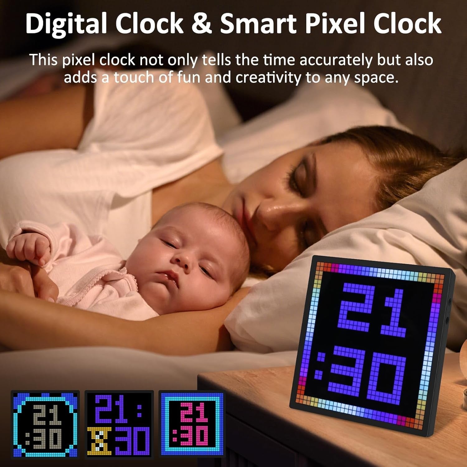 RGB Pixel Art Alarm Clock Bluetooth App Control Gaming Desk Display Multicolour