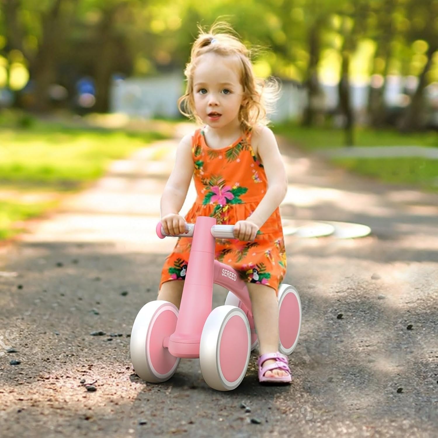 Baby Balance Bike 10 Inch 4 Wheel Toddler First Bike Pink 12-24 Months