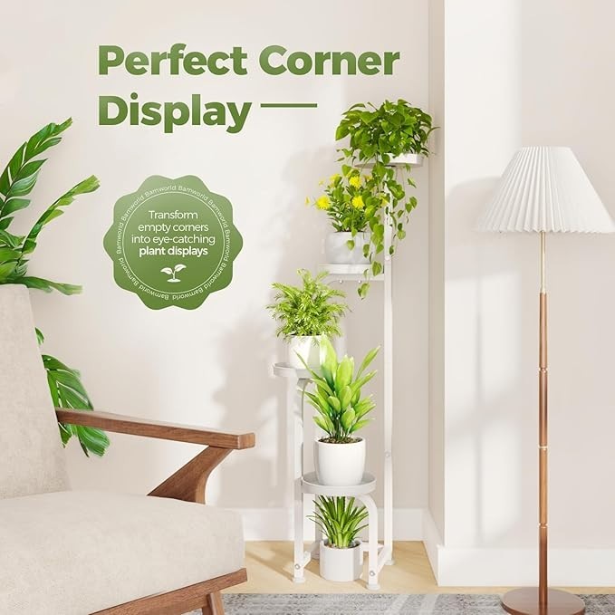 4 Tier White Metal Plant Stand Indoor Outdoor Spiral Flower Shelf
