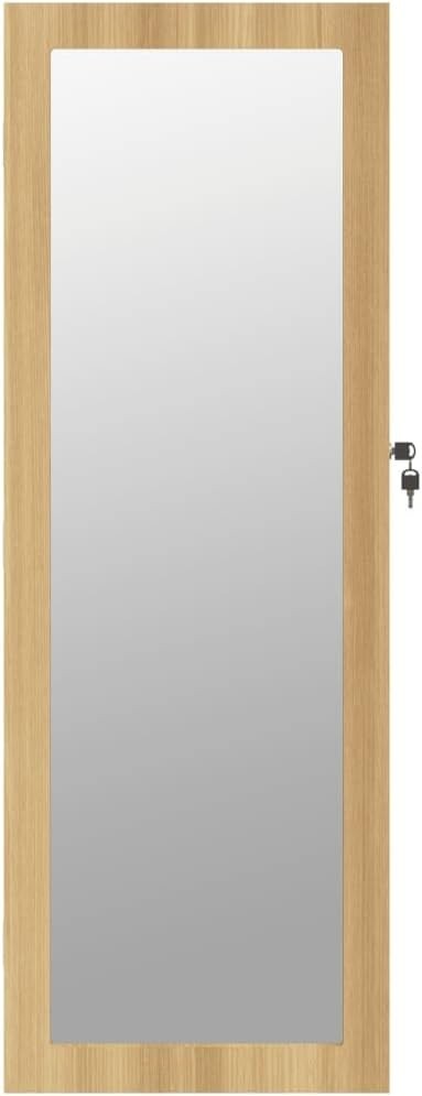 Tall Wall Mounted Jewelry Cabinet Mirror Lockable Slim Storage Brown