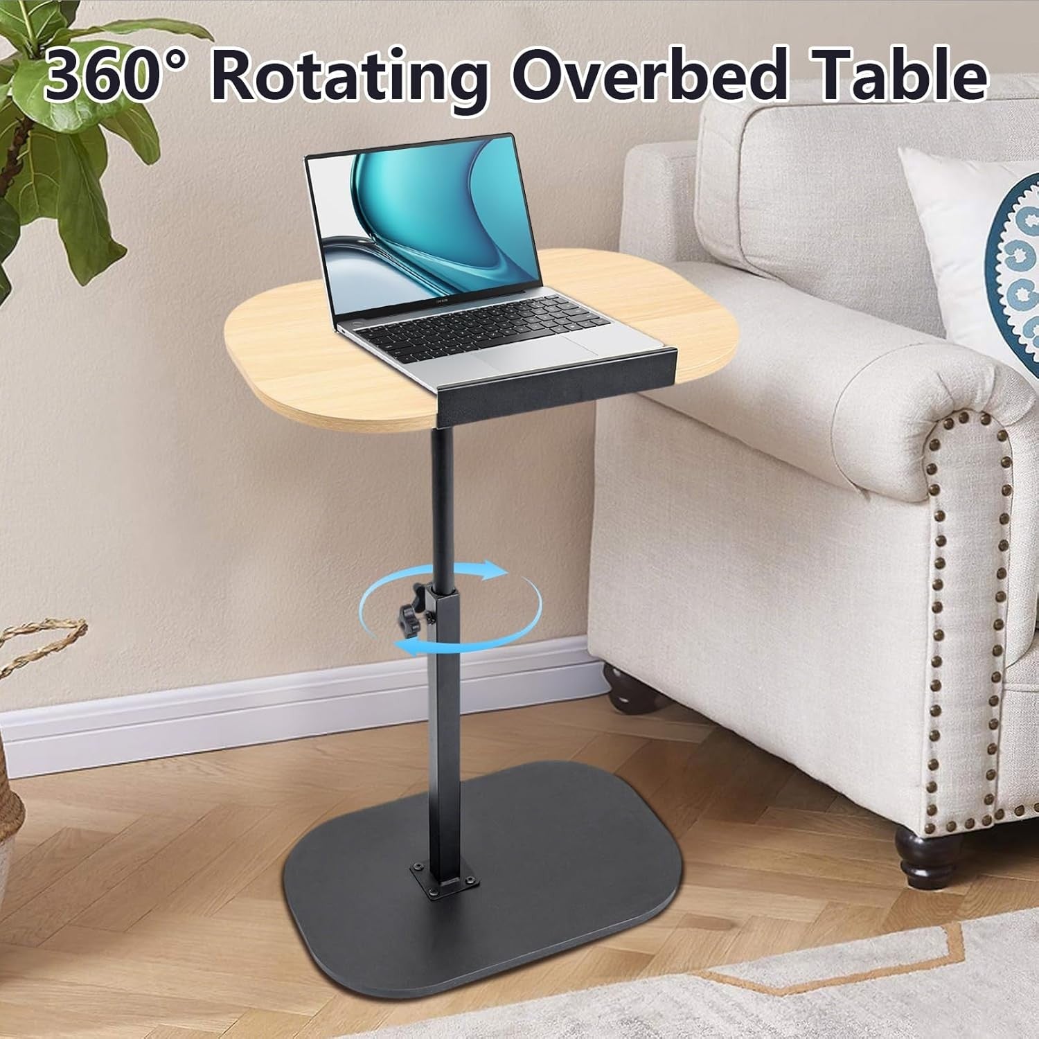 Wood Effect Sofa Laptop Side Table Adjustable Height Tilt Top C Shape Desk