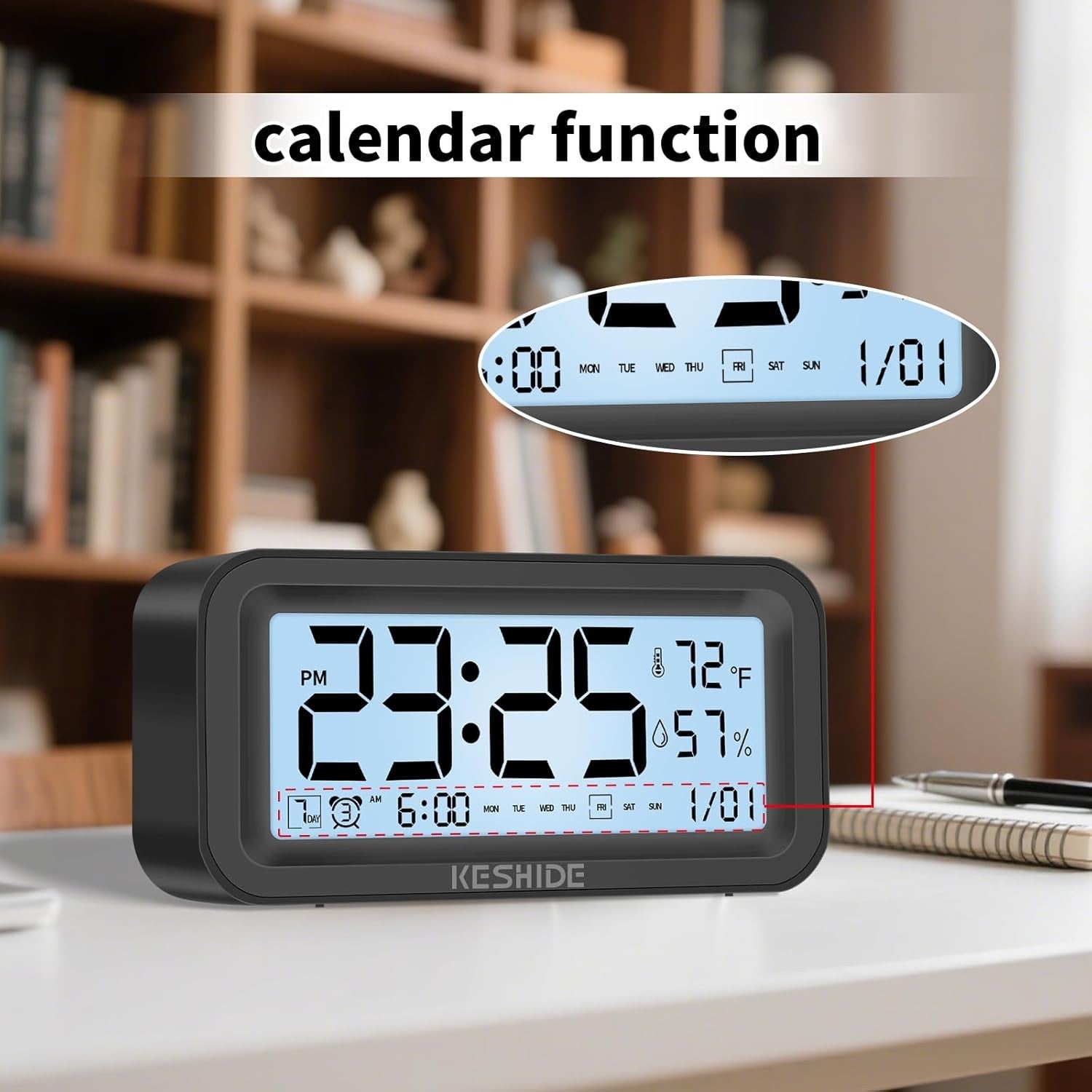 Night Light Digital Alarm Clock Large Display Temp Humidity Snooze Bedroom