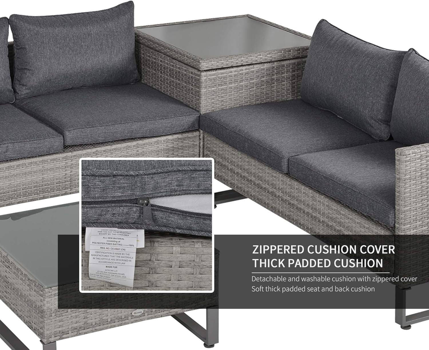 4-Piece Outdoor Rattan Sofa Set with Storage Table & Cushions Grey