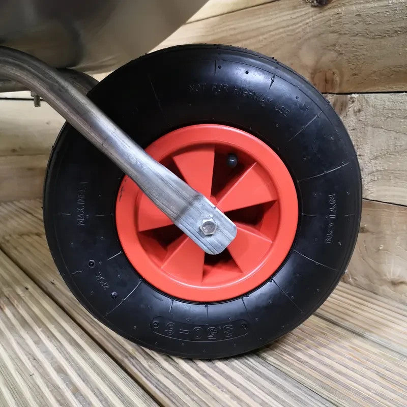 65L Galvanised Garden Wheelbarrow Metal Tray Pneumatic Tyre 60kg Max Load