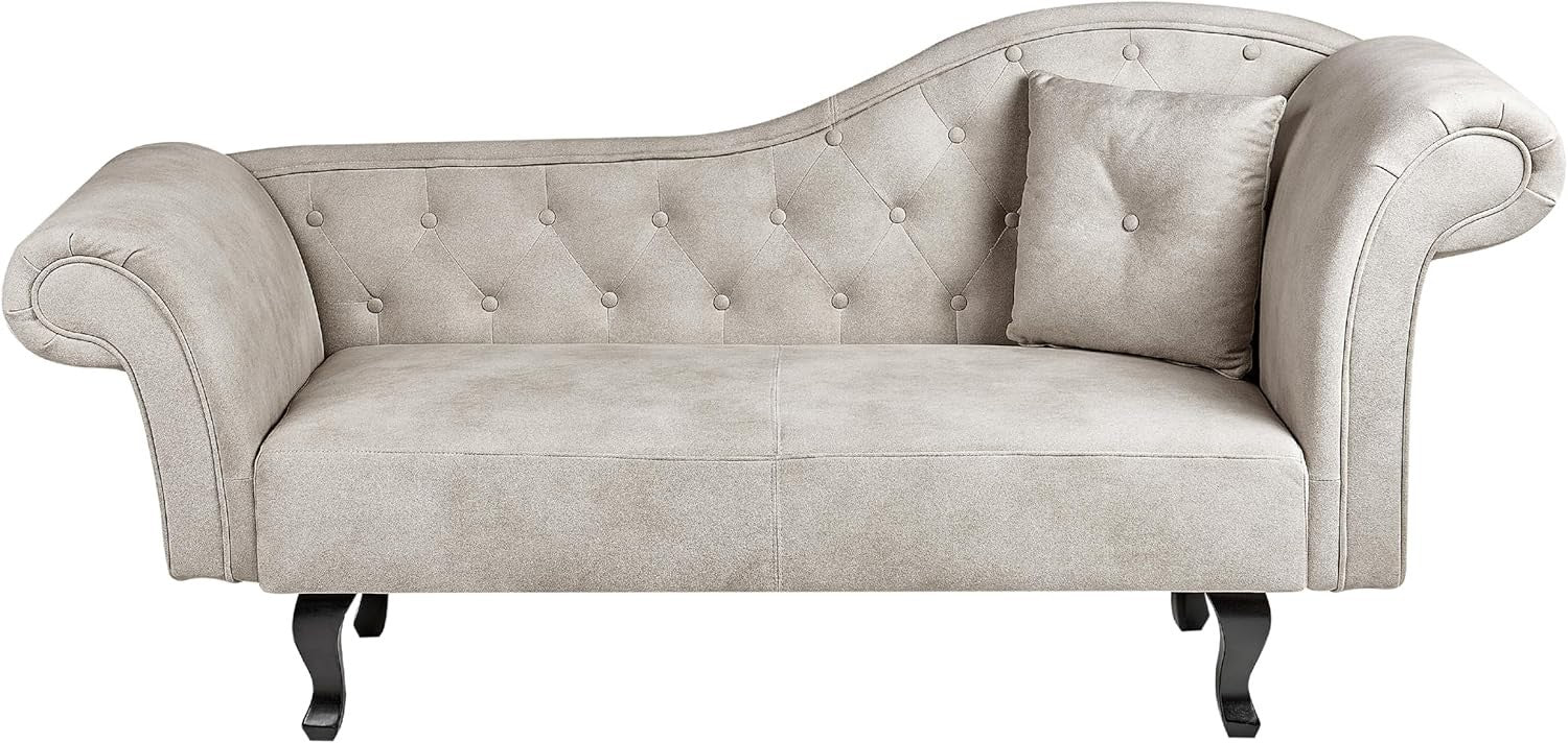 Taupe Velvet Right Hand Chaise Lounge Button Tufted Recliner with Cushion