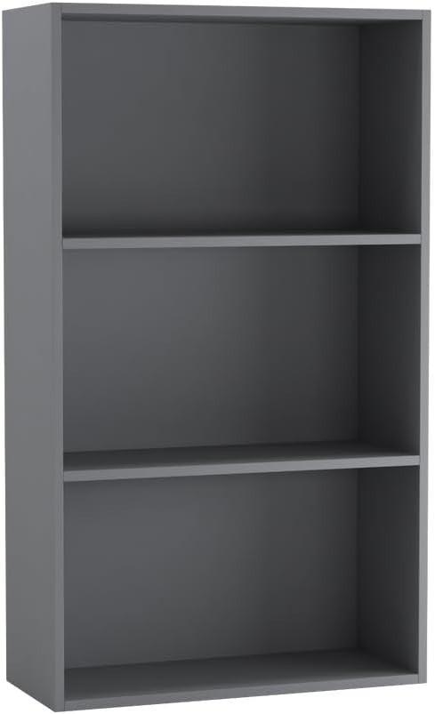 3 Tier Wooden Bookcase Compact Storage Display Shelf Modern Cabinet Grey