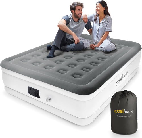 King Size Air Mattress | Built-In Pump, Flocked Top, Guest & Camping Bed