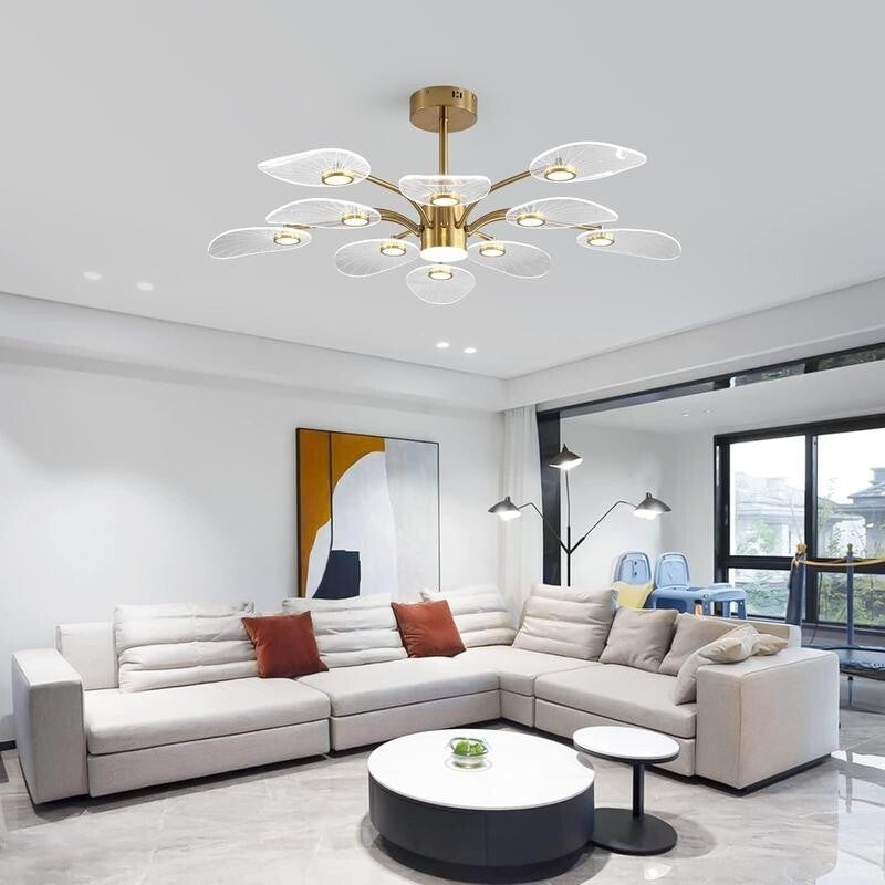 Gold LED Chandelier 10-Light Dimmable Pendant for Living Room