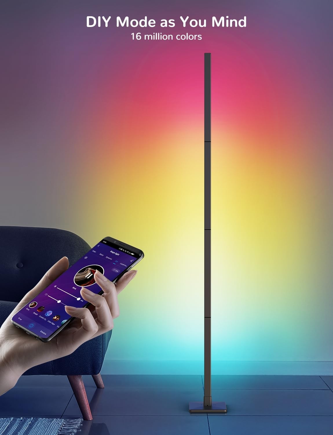 Smart LED Corner Floor Lamp 60 Inch App Alexa Google RGB Mood Light
