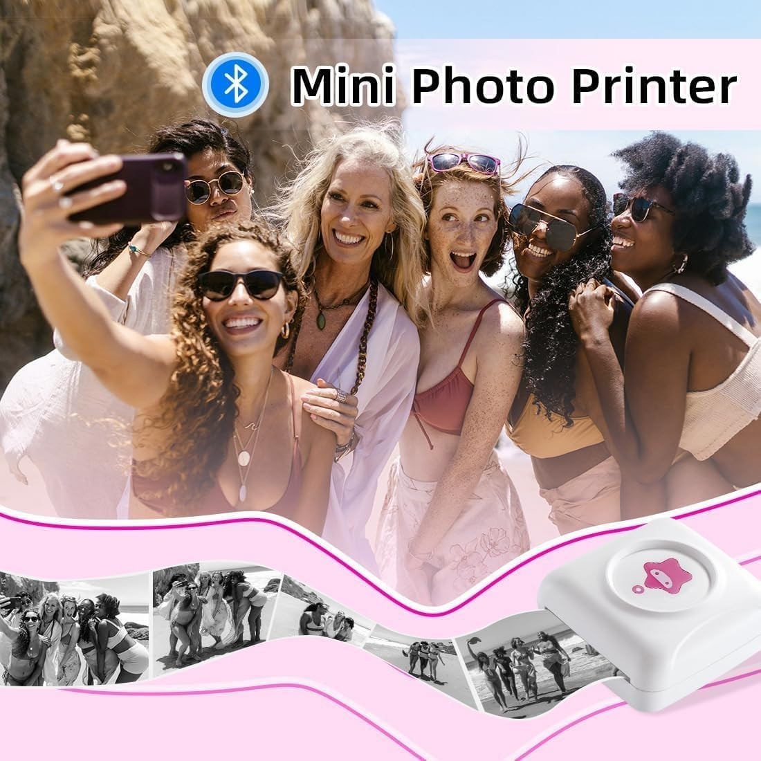 Mini TP2 Bluetooth Pocket Printer Thermal Photo Printer Pink White DIY Notes