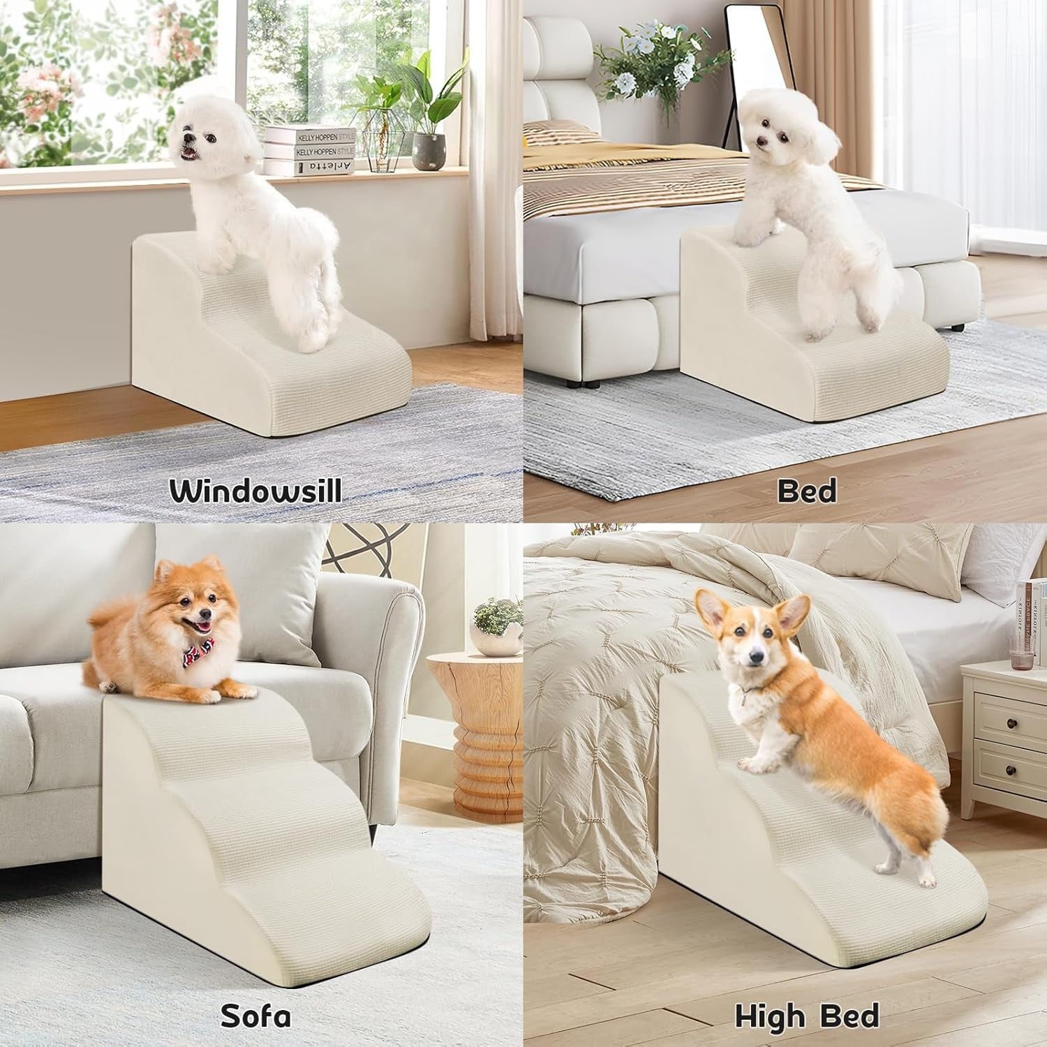 2 Step Dog & Cat Stairs Foam Ramp Non Slip Beige 40x55x30cm