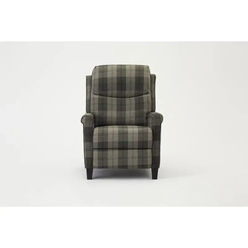 Recliner Armchair Grey Tartan Fabric Pushback Chair for Lounge/Bedroom
