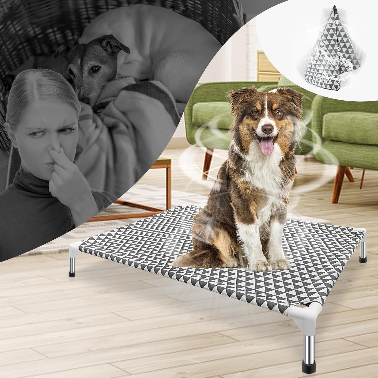 Raised Dog Bed 99x71cm Elevated Outdoor Pet Cot Portable