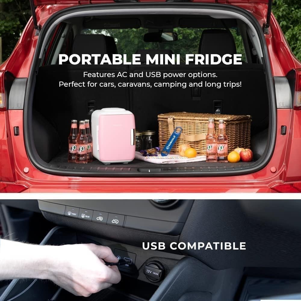 4L Mini Fridge Cooler & Warmer Portable USB AC Compact White/Pink