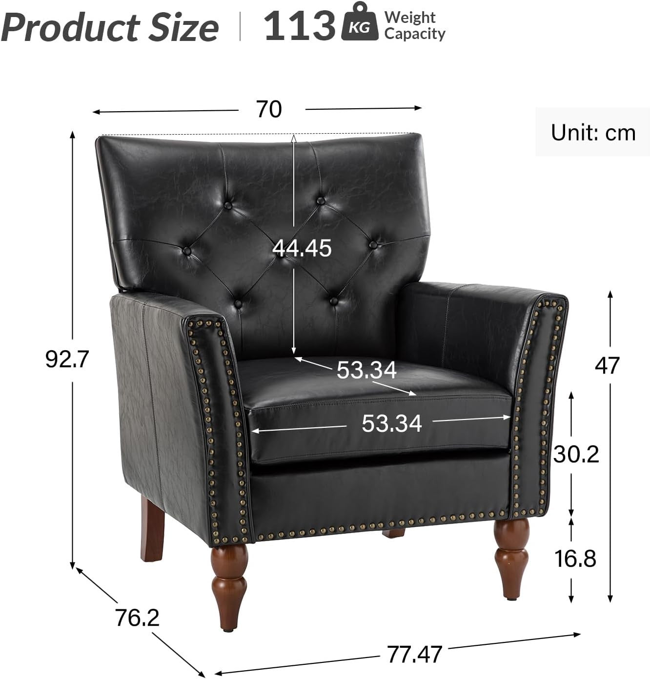 2x Black Faux Leather Tufted Armchairs Nailhead Accent Lounge Chairs Set