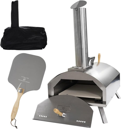 Stainless Steel Wood Fired Pizza Oven | Outdoor Portable Oven w/ Peel, Stone