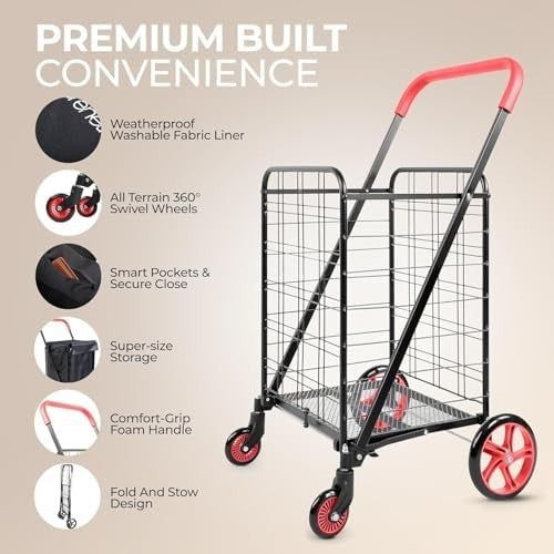 Portable Shopping Trolley with Wheels 50kg Foldable Waterproof Liner