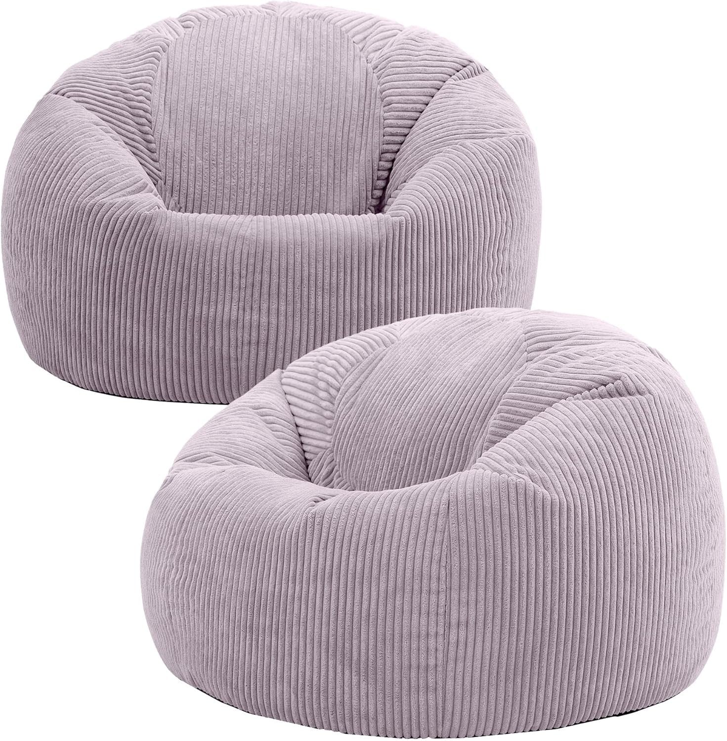 Large Cord Bean Bag Chair Set of 2 | Adult Lounger Seat for Home