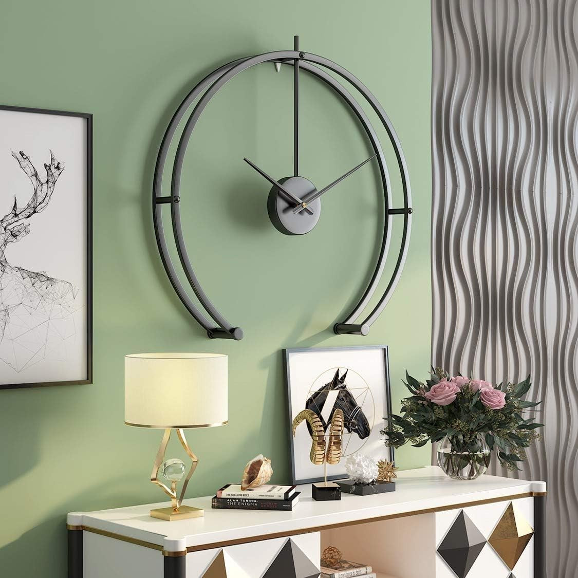 50cm Black Wall Clock Modern Silent Non-Ticking Large Minimalist Decor