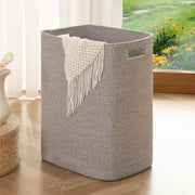 Large Woven Laundry Basket with Handles 16x13x22in Grey Cotton Storage Hamper