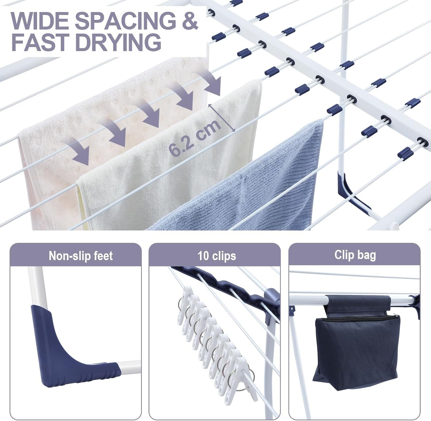 Extendable Clothes Airer Drying Rack Foldable Indoor Outdoor Space Saving