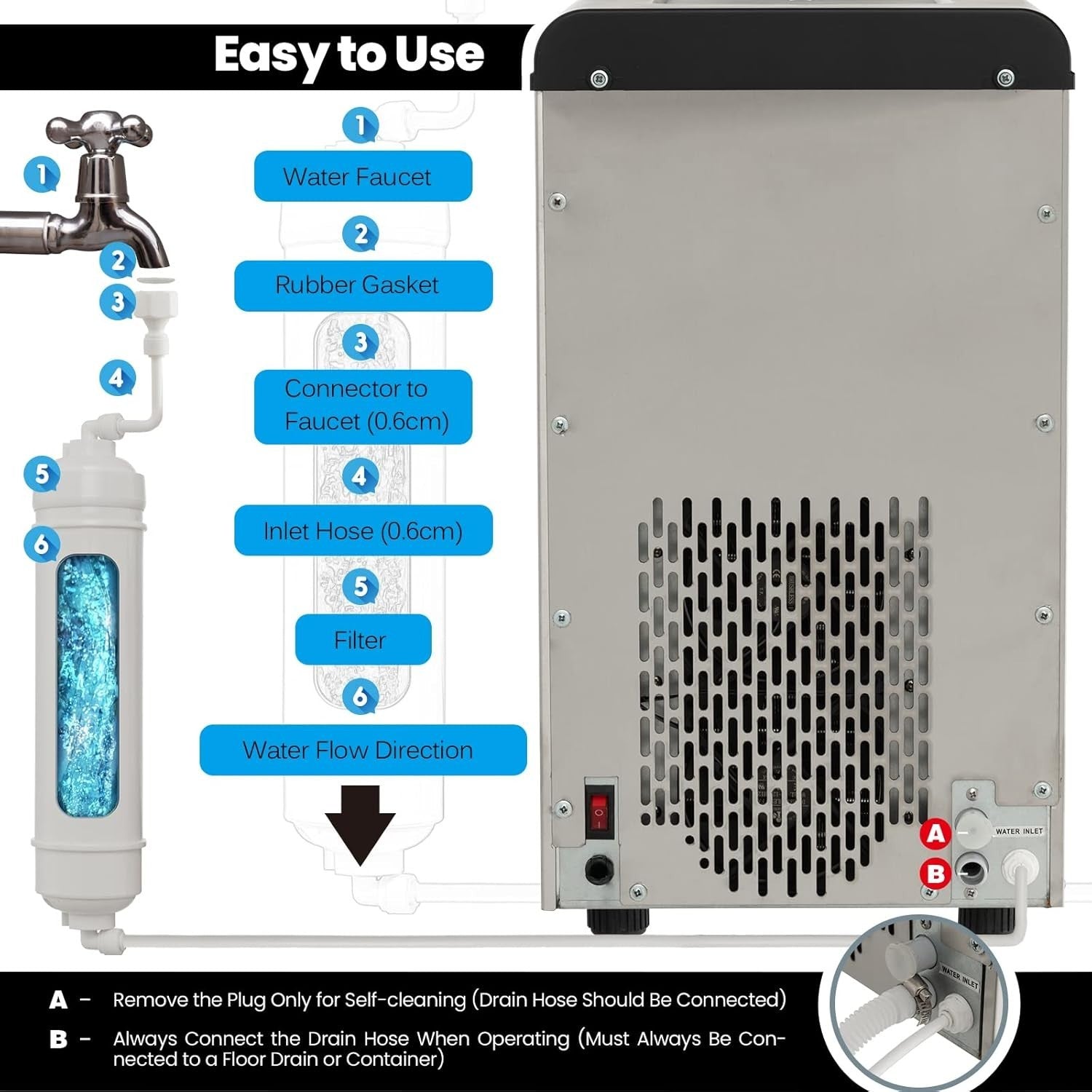 Self Dispensing Nugget Ice Maker Countertop 26kg/24H Self Cleaning