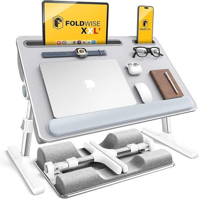 2-in-1 Adjustable Bed Laptop Table Folding Lap Desk Cushioned XXL Grey