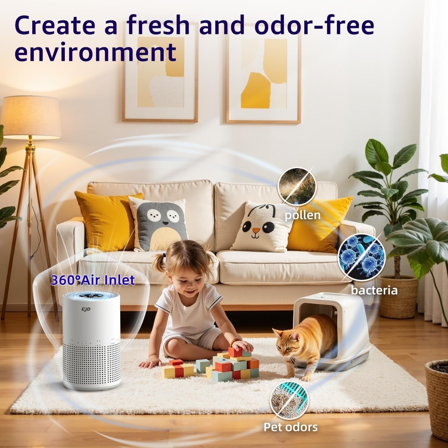 Quiet H13 HEPA Air Purifier Bedroom Home 12dB Sleep Mode Dust Pet Smoke