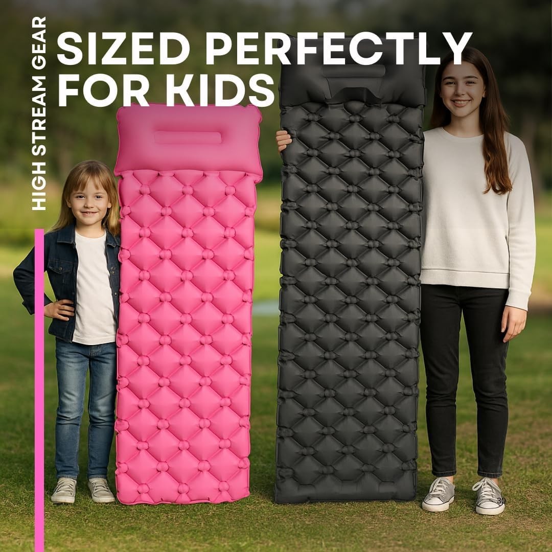 Kids Inflatable Sleeping Mat with Pillow – Portable Camping Travel Bed