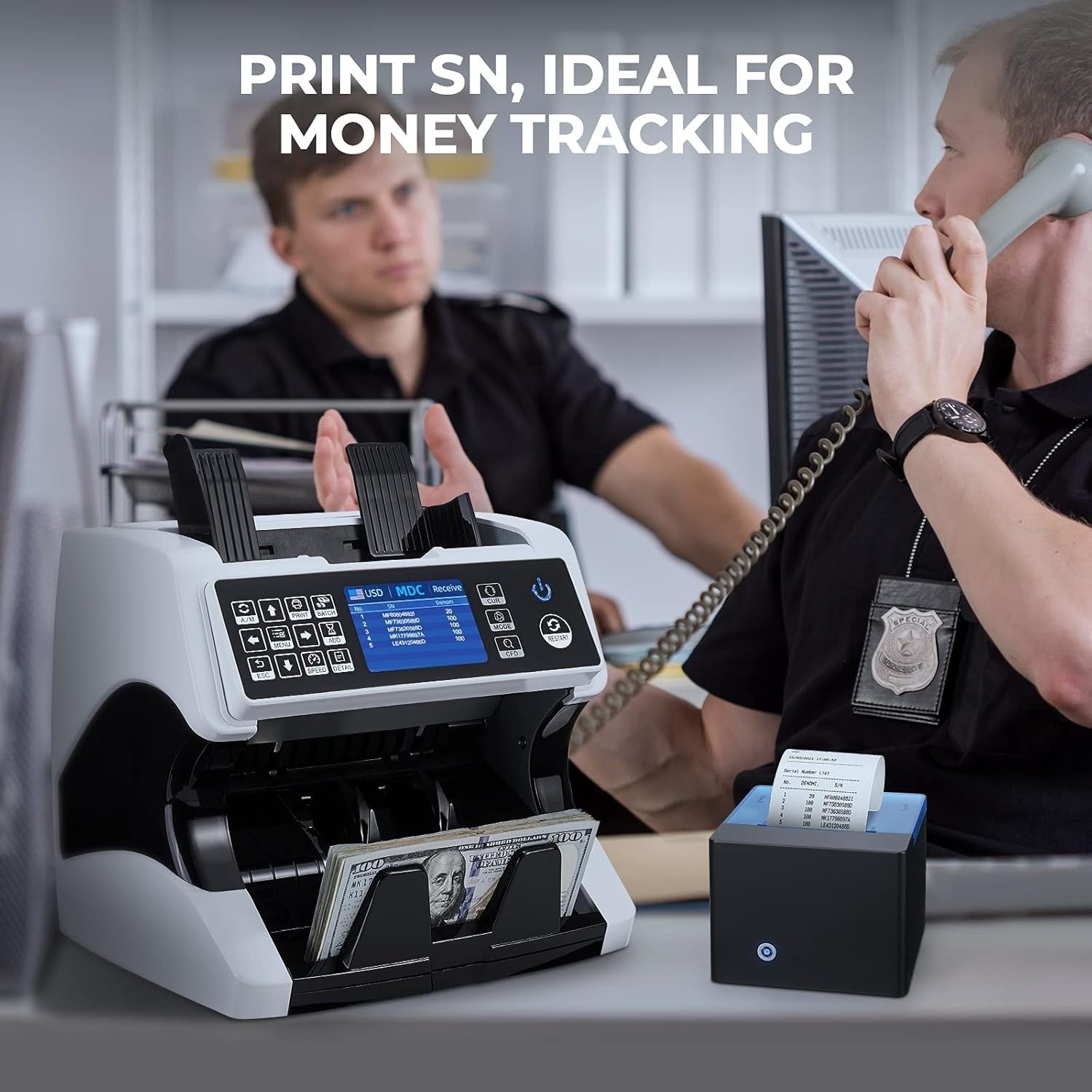 Black Thermal Printer for Money Counter, Fast 80ppm, Cable