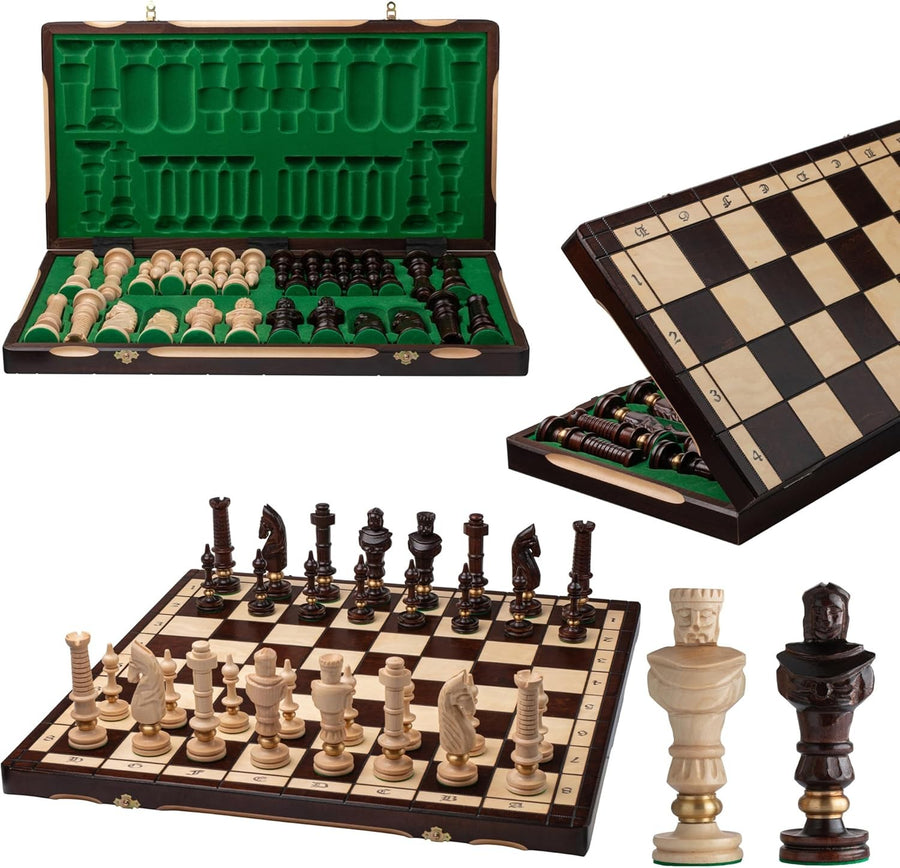Luxury 65cm Wooden Chess Set • Hand-Carved Pieces • Foldable Board • Deluxe Gift