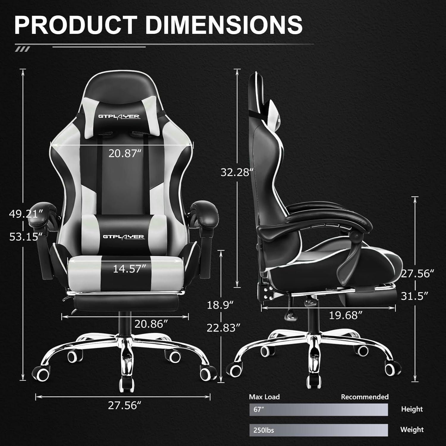 Gaming Chair White Faux Leather Recliner Footrest Massage Lumbar Support